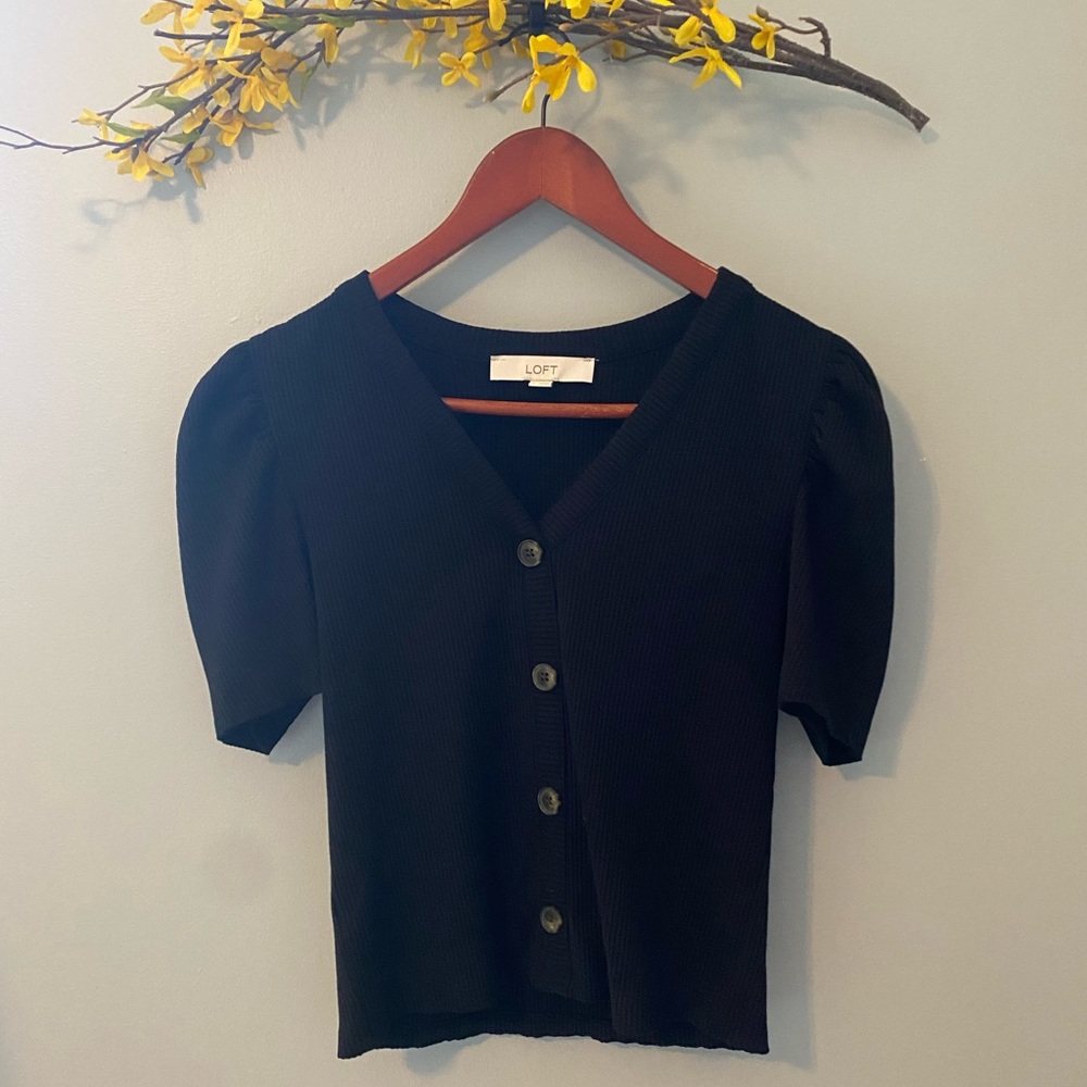 Ribbed Puff Sleeve Button Top